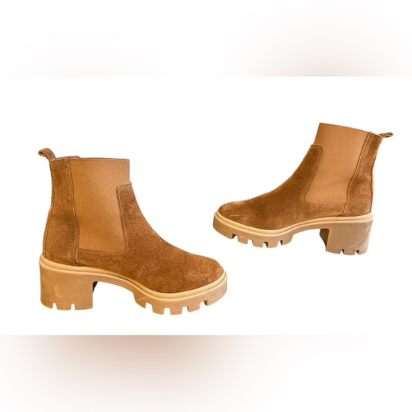 Antonio De Faria Tara Chelsea Tan Heeled Boots Chunky Sole Suede Women’s 6.5 - Picture 5 of 9
